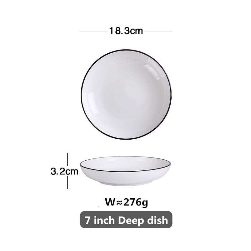 White Dinner Plate Set Ceramic Kitchen Plate Tableware Set Food Dishes Rice Salad Noodles Bowl Soup Kitchen Cook Tool 1pc