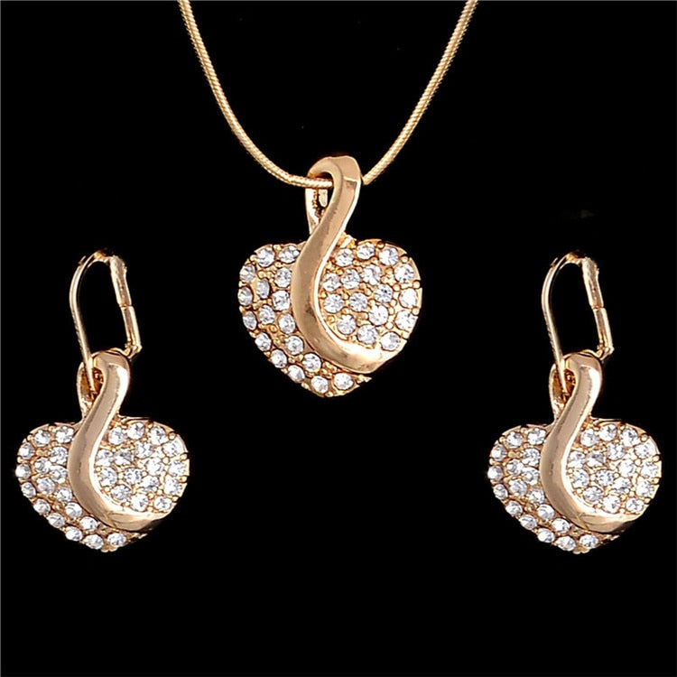 MINHIN Women Delicate Gold Bridal Jewelry Sets Rhinestone Pendant Collar Bracelet Crystal Earrings Rings Wedding Accessories