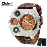 OULM Watch Men Quartz Sport Leather Strap Watches Big Dial Military Wristwatch Mens Clock Compass Decoration reloj hombre 2018
