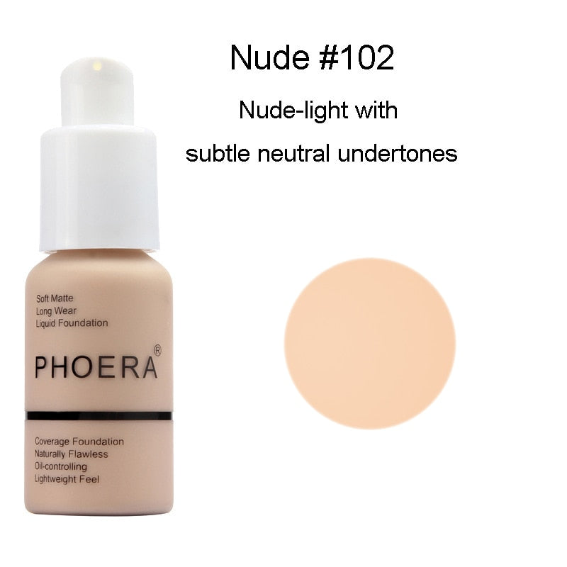 PHOERA 10Colors Soft Matte Full Coverage Liquid Foundation Concealer Longlasting Face Foundation Moisturizer Face Liquid Foundat