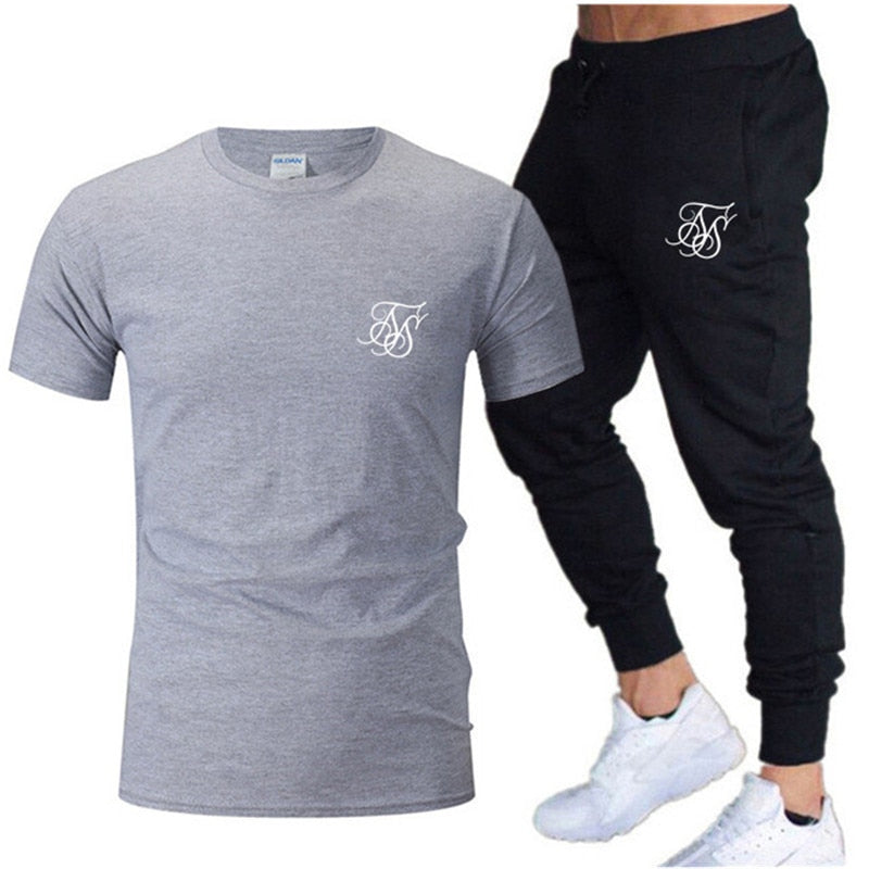 Summer Fashion Leisure SikSilk brand Men's Set Tracksuit Sportswear Track Suits Male Sweatsuit Short Sleeves T shirt 2 piece set