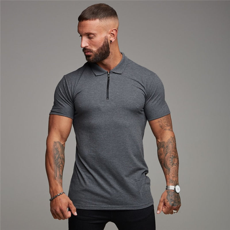 Mens Summer Solid Polo Shirt Short Sleeve Slim Fit Polos Fashion Streetwear Tops Men Cotton Fitness Sports Casual Golf Shirts