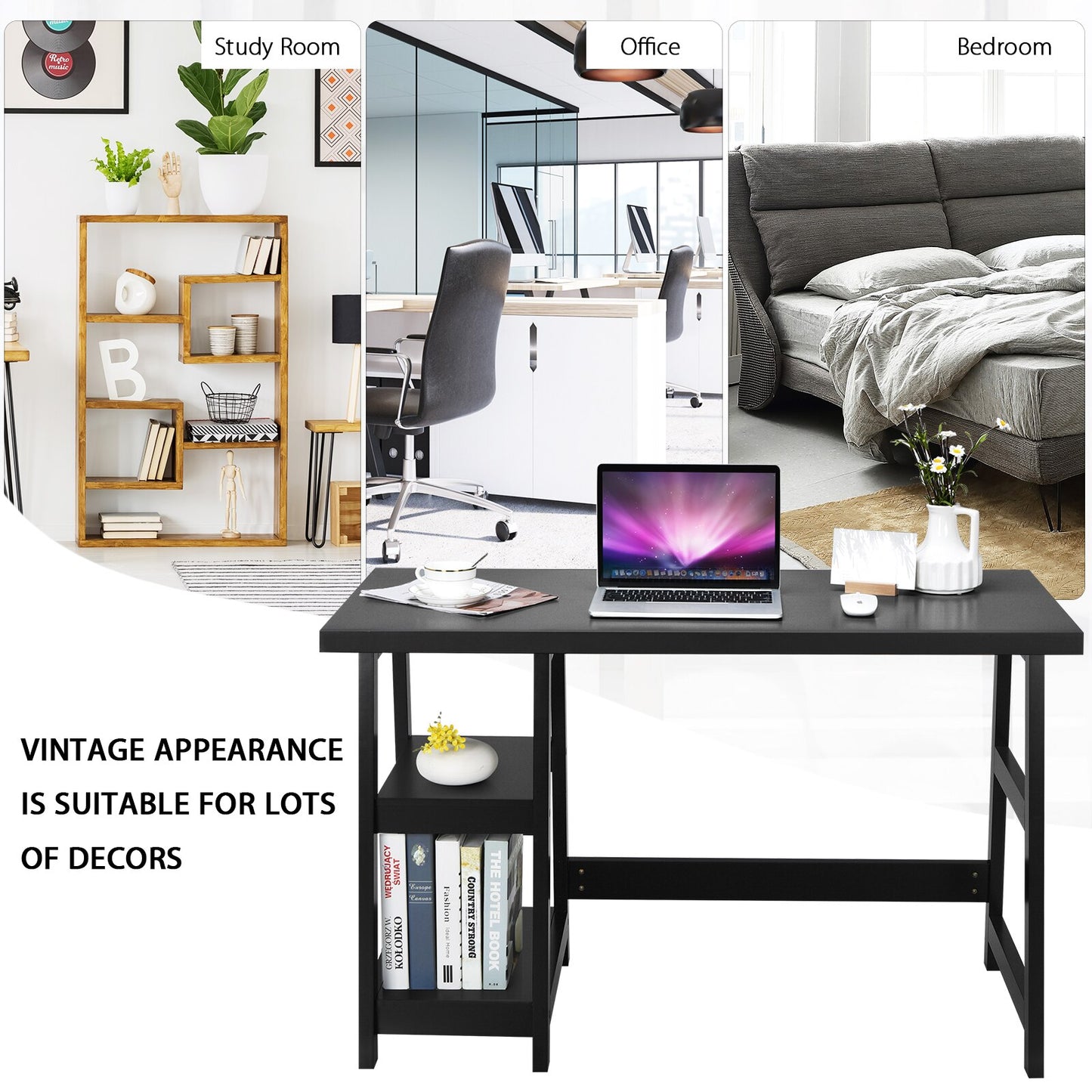 Costway Trestle Computer Desk Indoor Office Workstation w/Removable Shelf HW63370