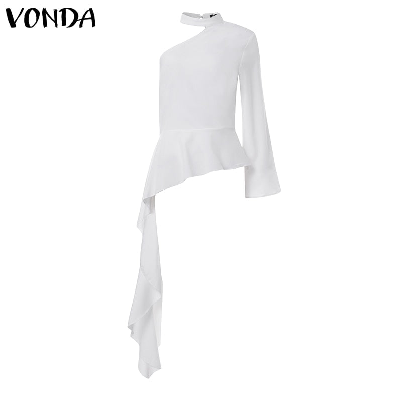 VONDA Asymmetrical Tunic Women One Shoulder Blouse 2021 Summer Party Long Shirts Office Holiday Tops Casual Blusa Plus Size