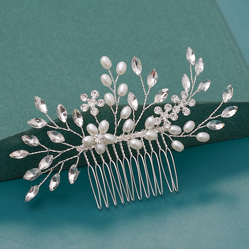 Bride Hair Combs Hair Accessories Wedding  parties Bridal Headpiece Silver Color Handmade Crystal Pearl Wedding Ornaments Hair Jewelry