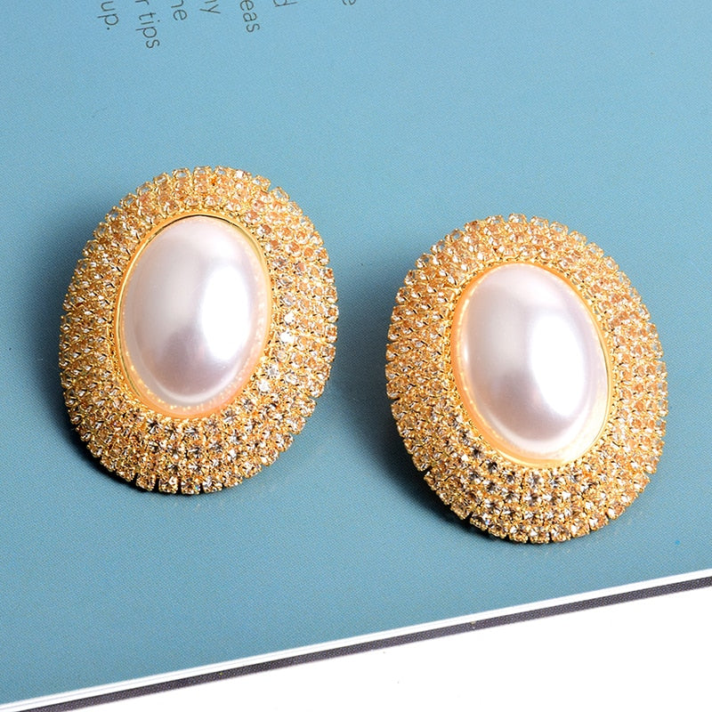 New Arrival Luxury Pearl Crystals Round Drop Earrings High-Quality Fashion Rhinestone Earring Jewelry Accessories For Women