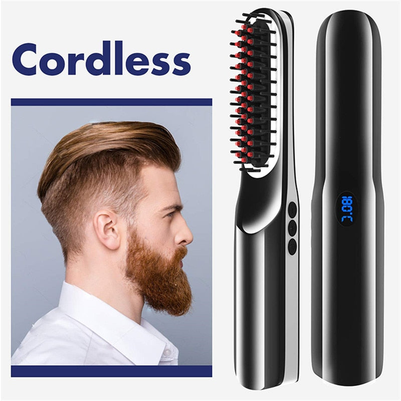 Cordless Beard Straightener Hair Comb Brush USB Rechargeable Wireless Anti Static Quick Heated Hair Straightening Styling Tools