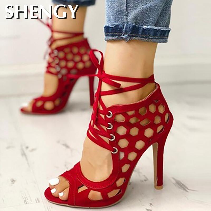 Women's Sandals Fine High-heeled Fashion 2020 Casual Fighter High Heels Women's Shoes Summer Cross Strap Sandals