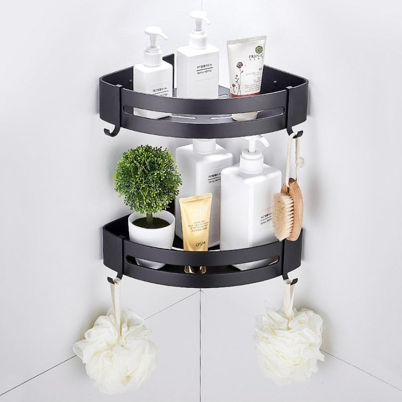 Bathroom Corner Shelves Shower Shelf Bath Shampoo Storage Rack Wall Mounted Aluminum Bathroom Basket Holder Kitchen Accessories