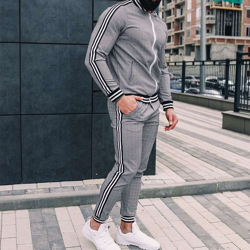 2022 Man Tracksuits Men's Sets 3D Print Sets Men Grid Two-piece Patchwork Zipper Tracksuits Small Leg Trouser Sweat Suits Sets