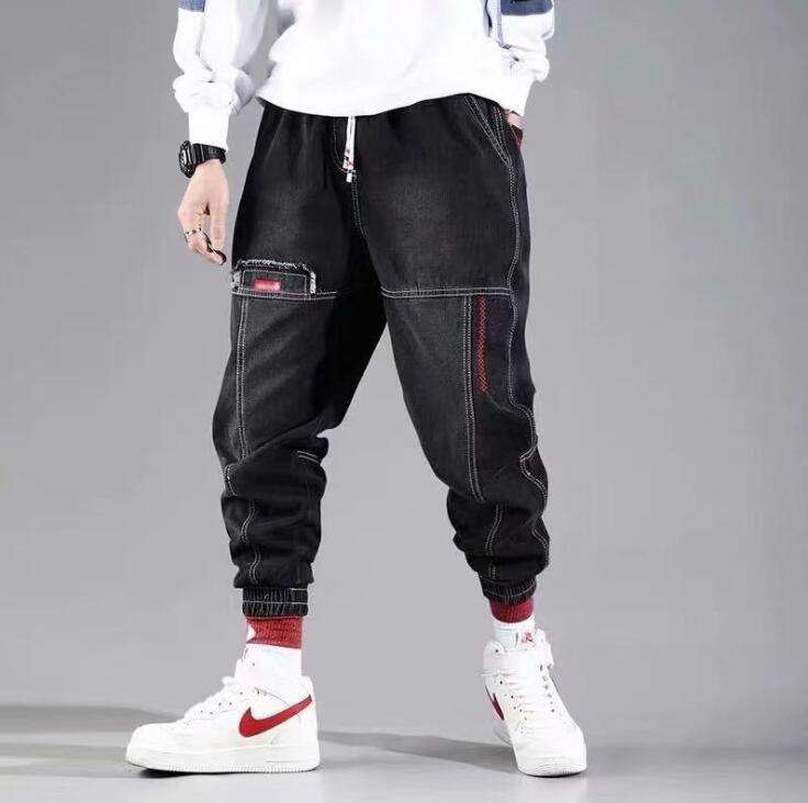 Baggy Jeans Men Blue Black Jeans Pants Hip hop Streetwear Harem Ankle length Denim Pants Elastic Waist Casual Trousers Male