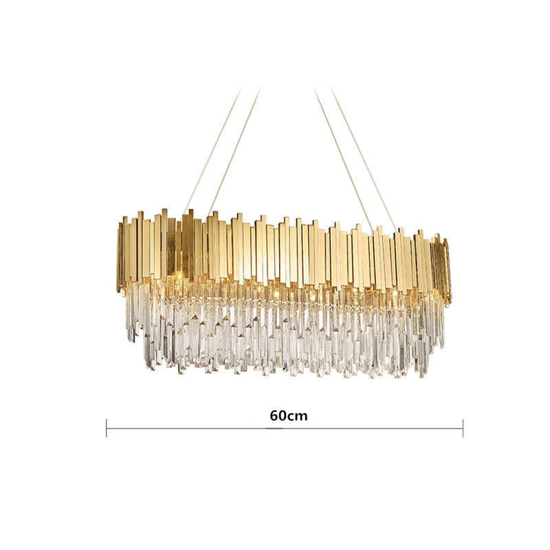 Luxury Plated Gold Metal Led Pendant Lights E14 Lustre K9 Crystal Luminarias Dining Room Straight Pendant Lamp Lighting Fixtures