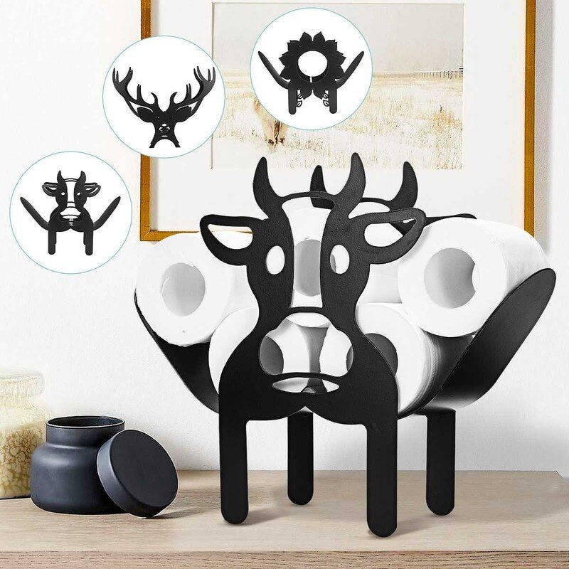 Home Iron Roll Paper Towel Holder Black Flower/Cows Crafts Bathroom Rack Ornaments Toilet Roll Holder Kitchen Bathroom Storage