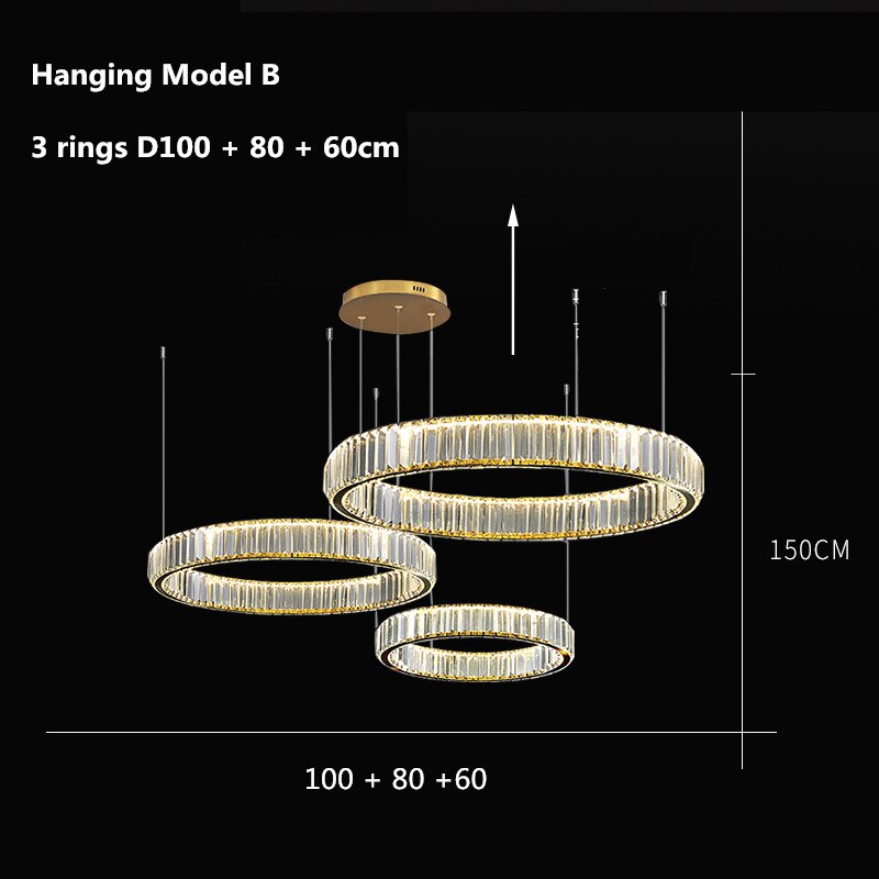 Modern Chrome Gold Steel Led Chandelier Villa Stairs Dimmable Circle Chandelier Lighting Foyer Hanging Chandelier Lamp Fixtures