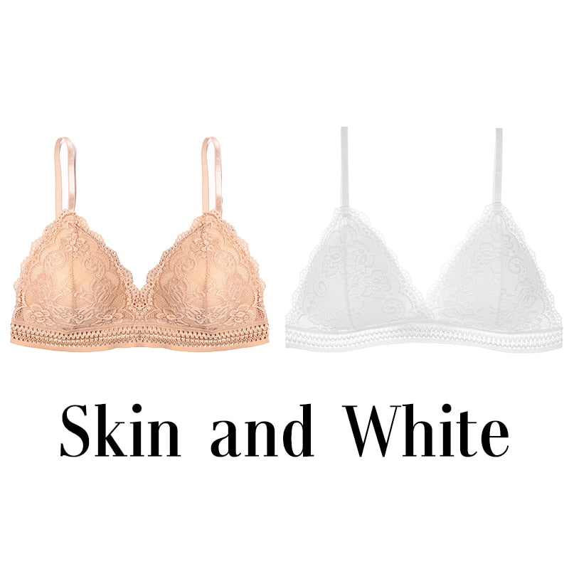 1/2PCS Women Bralette French Style Lace Bra Girls Triangle Cup Lingerie Deep V Wireless Underwear Soft Thin Seamless Bra