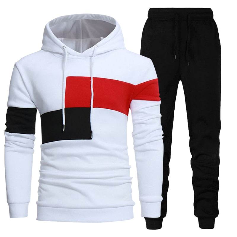 Autumn Winter Men's 2 Piece Set Patchwork Hoodies + Pants Sports Casual Fashion Sweatshirt Trousers Oversize Male Tracksuit