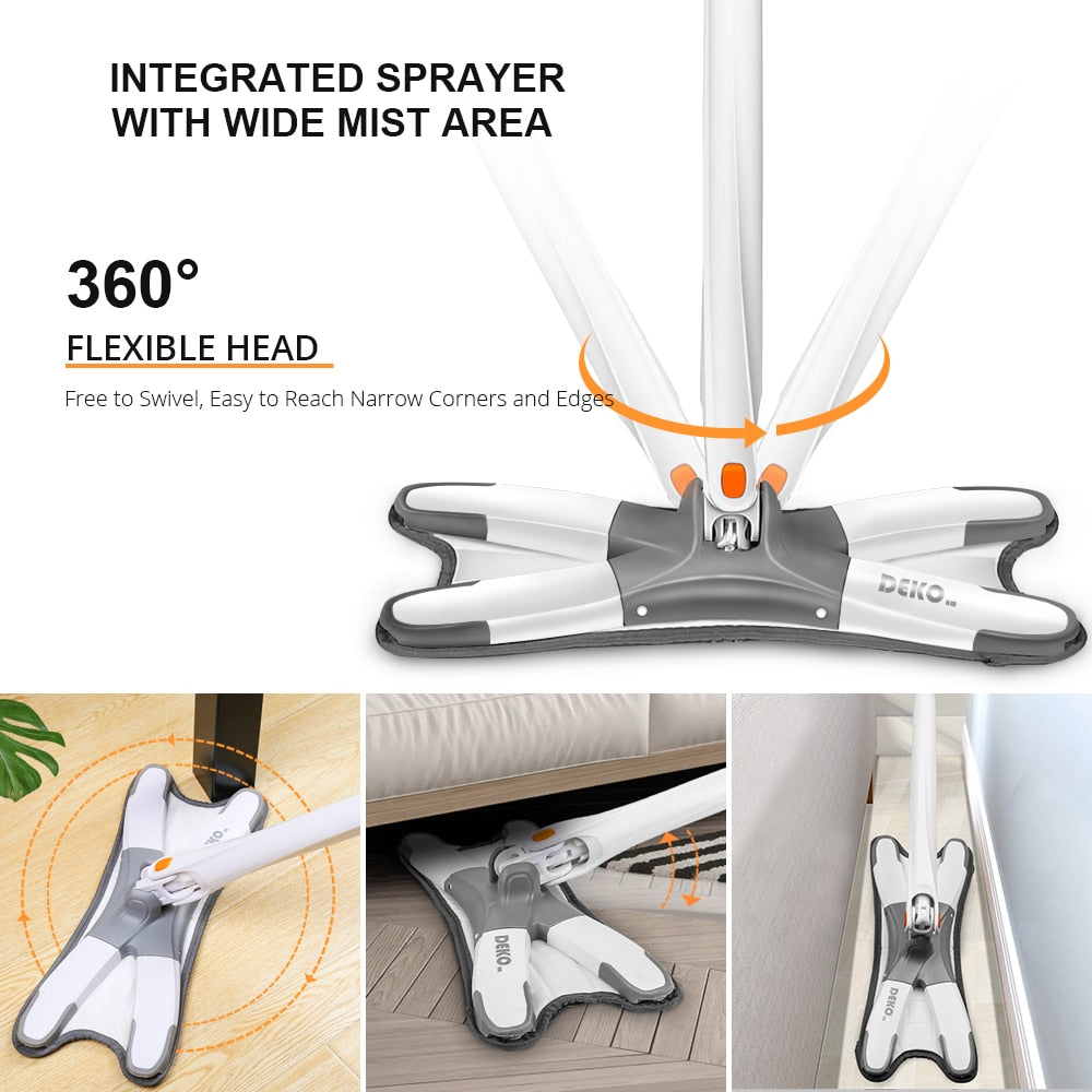 DEKO Manual Extrusion Floor Mop Easy Wringing Household Cleaning Hand Free Washing Flat Mops With Microfiber Replace Pads