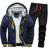 2021 Fleece Hooded Tracksuit Men 2 Pieces Set Sweatshirt + Sweatpants Sportswear Zipper Hoodies Casual Sets Mens Clothing S-5XL