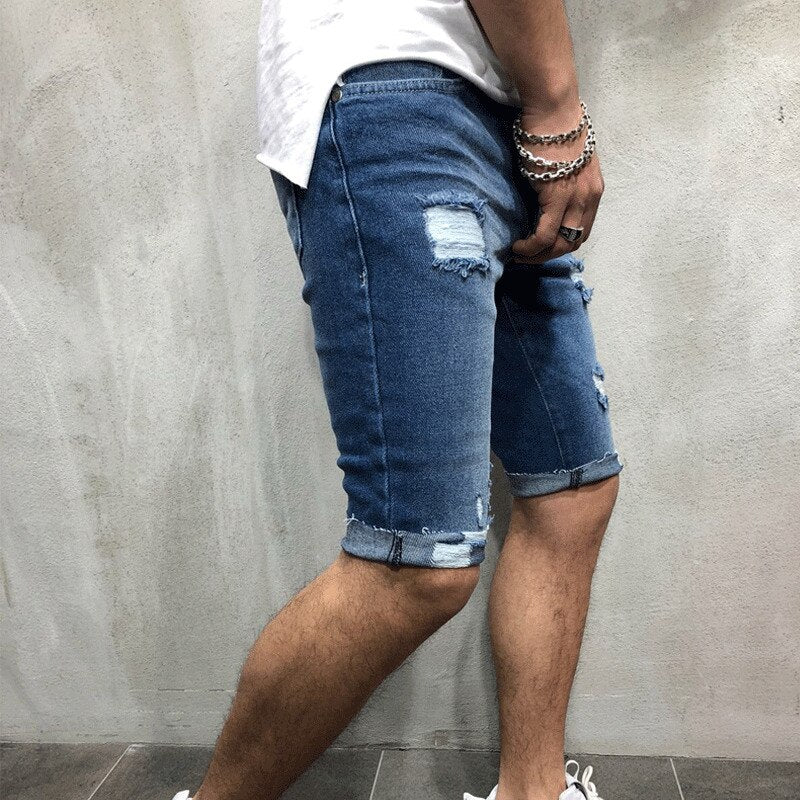 Mens Denim Chino Shorts Super STRETCH Skinny Slim Summer Half Pant Cargo Jeans