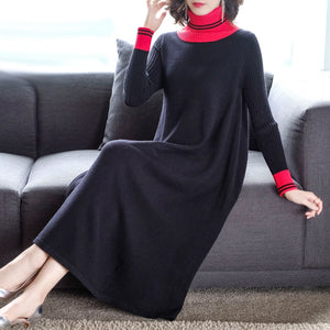 Winter Vintage Women's Turtleneck Black Sweater Dress 2021 Autumn Long Casual Knitting Maxi Dress Elegant Bodycon Party Vestidos