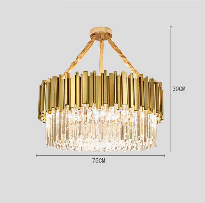 Luxury Plated Gold Metal Led Pendant Lights E14 Lustre K9 Crystal Luminarias Dining Room Straight Pendant Lamp Lighting Fixtures