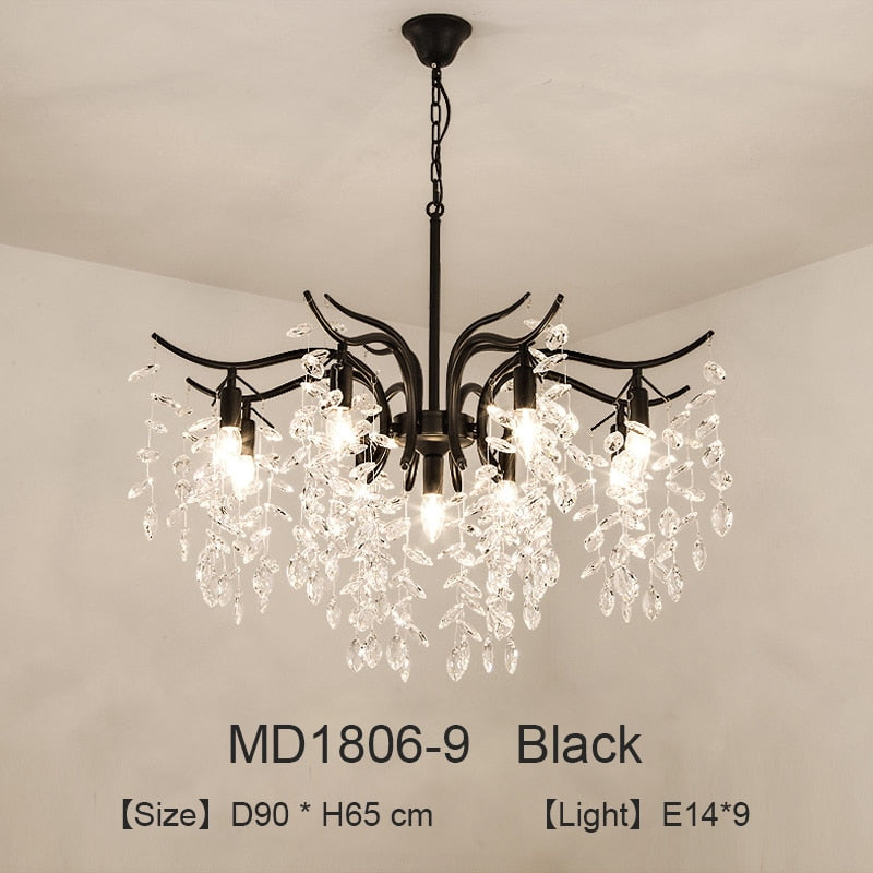 Nordic LED Crystal Chandeliers Gold Black Chandelier Luxury Lighting Kitchen Dining Living room Bedroom Lamp lustre pendente