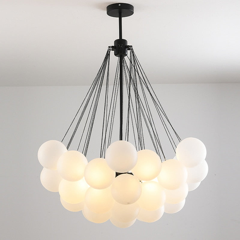 Bubble Chandelier19/37 Balls Black Gold Chandelier Mid Century Modern Glass Lamp for Dining Room Living Room Decoration