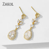 ZAKOL Fashion AAA Cubic Zircon Drop Earrings for Women White Color Leaf Wedding Jewelry Factory Wholesale FSEP4004