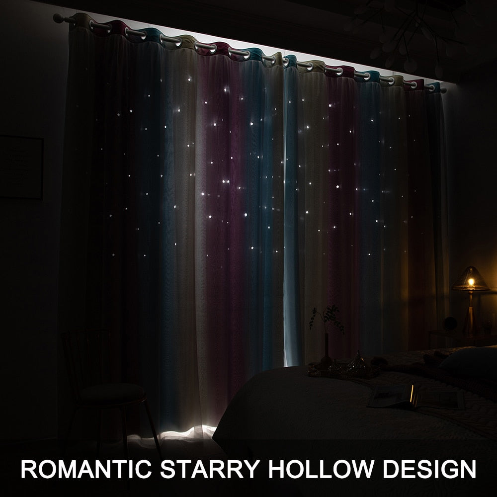 Shiny Stars Children Cloth Curtains Colorful Double Layer Star Window Curtains for Living Room Bedroom Gradient Blackout Curtain