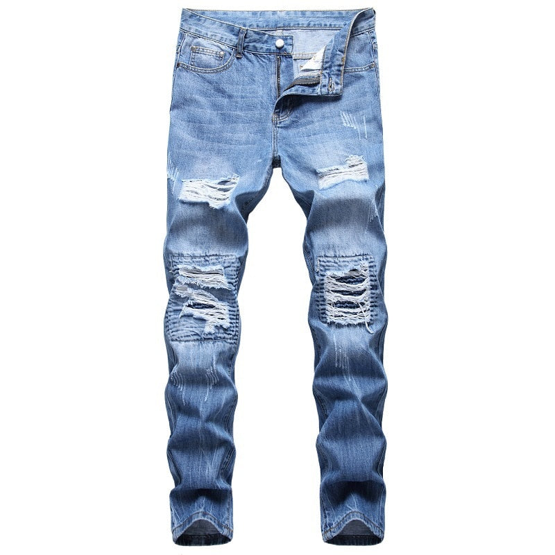 2021 New Fashion Mens Cotton Ripped Hole Jeans Casual Slim Skinny White Black Jeans Men Trousers Casual Male Hip hop Denim Pants