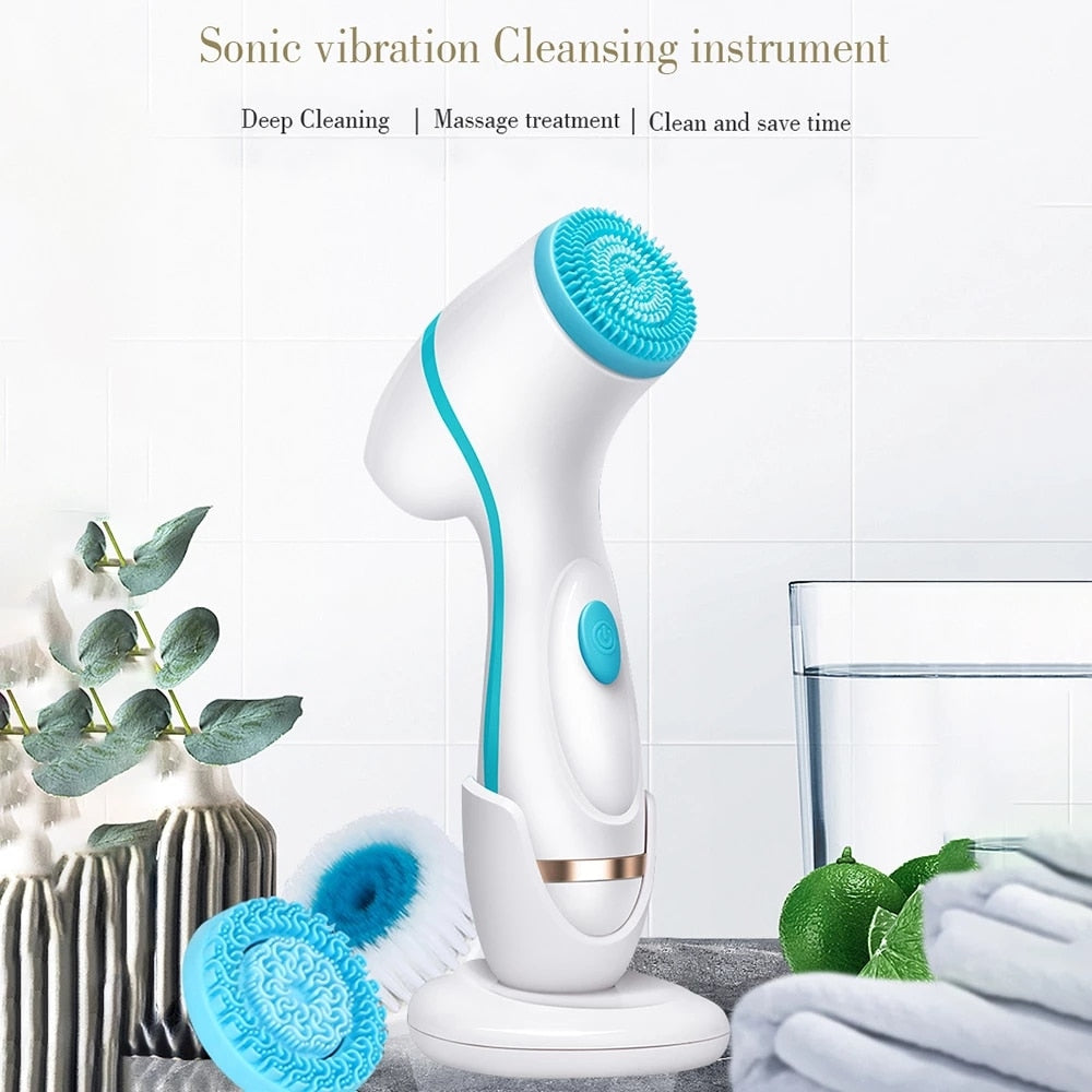 Electric Face Cleaners Facial Cleansing Brush Pore Ceaner Skin Deep Cleaning Spin Brush 3 Heads Face Spa Facial Beauty Massage