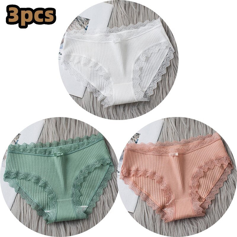 3PCS/lot Cotton Panties Women Comfortable Underwears Sexy Middle-Waisted Underpants Female Lingerie Big Size Ladies Briefs