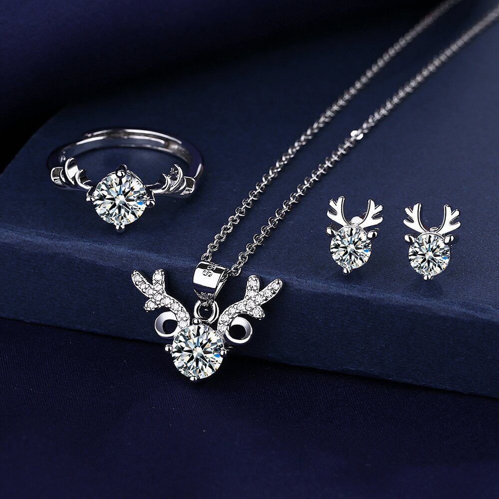 Ox Head Moissanite Diamond Jewelry set 925 Sterling Silver Party Wedding Rings Earrings Necklace For Women Bridal Sets Gift