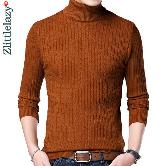 2021 New Casual Knitted Turtleneck Sweater Men Pullover Clothing Fashion Clothes Knit Winter Warm Mens Sweaters Pullovers 81332