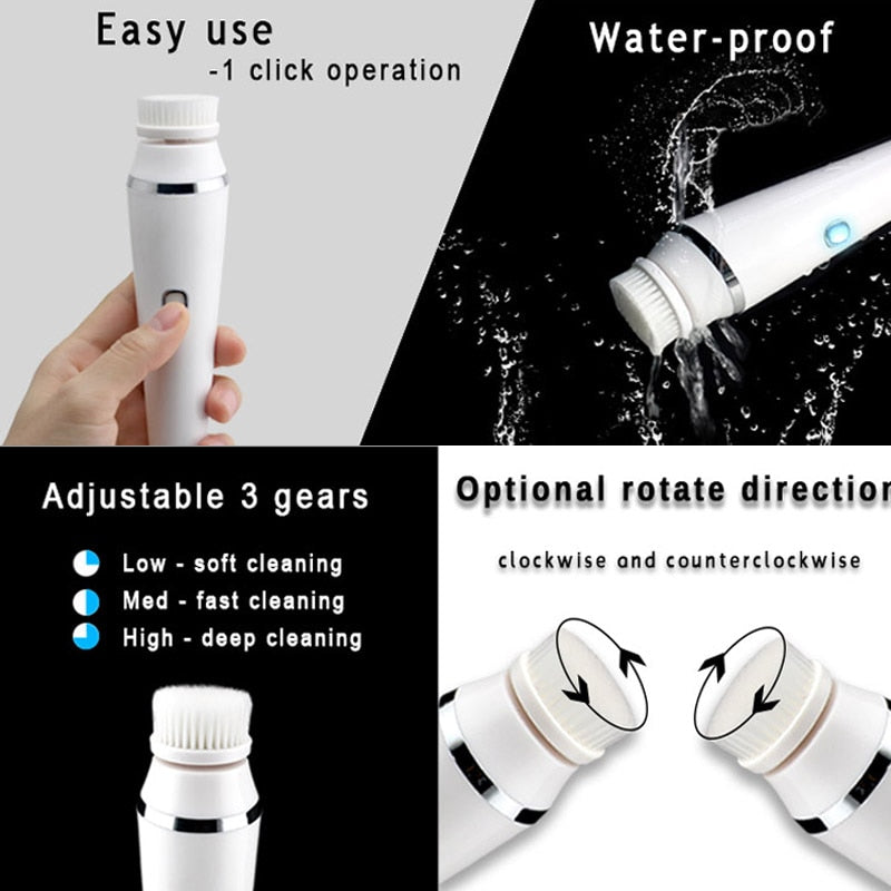 Electric Silicone Facial Cleaning Brush 4 in 1 Cleaning Brush Sonic Roller Massager to Remove Blackheads and Acne Pore Cleanser