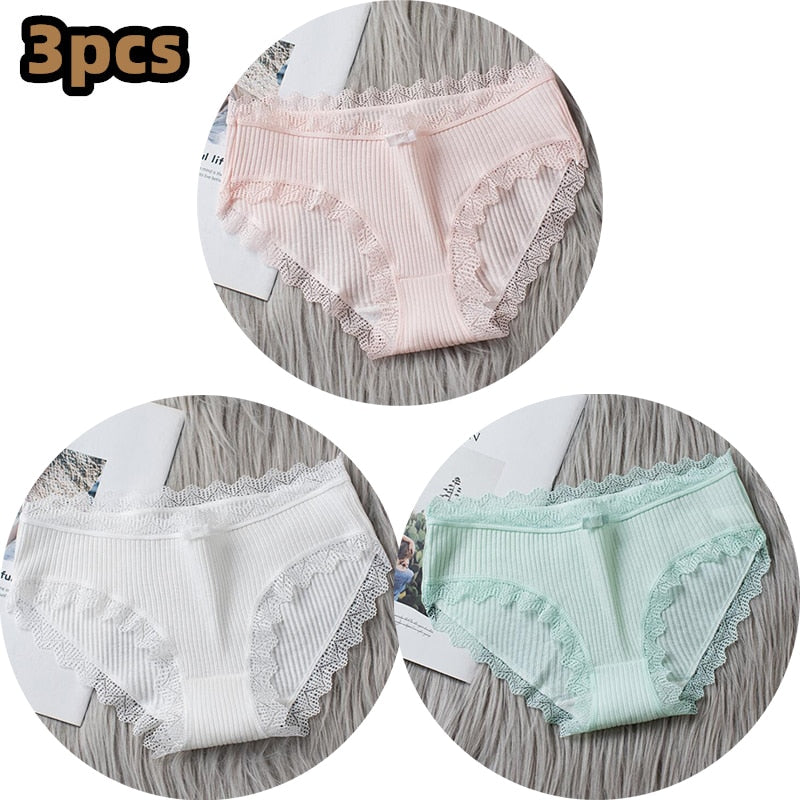 3PCS/lot Cotton Panties Women Comfortable Underwears Sexy Middle-Waisted Underpants Female Lingerie Big Size Ladies Briefs