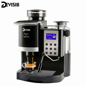 DEVISIB 20Bar Professional Coffee Machine 3 in 1 Espresso Maker With Auto Coffee Grinder for Home Office Small Coffee Shop Using