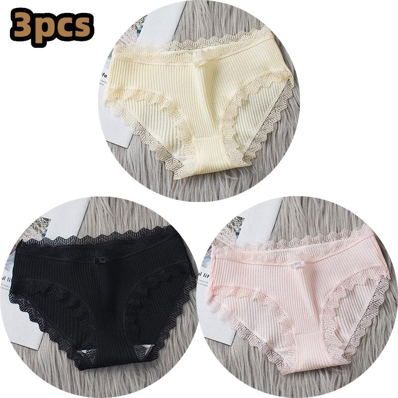 3PCS/lot Cotton Panties Women Comfortable Underwears Sexy Middle-Waisted Underpants Female Lingerie Big Size Ladies Briefs