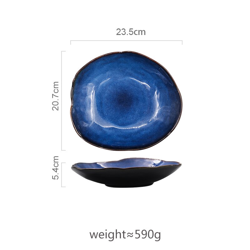 Ceramic Plate Irregular Dishes Tableware Series Western Food Plate European Blue Glaze Salad Bowl Main Dish Kitchen Supplies