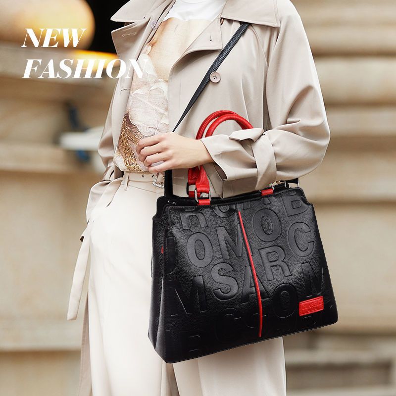 Letter Printing Luxury Women Designer Handbags Large Capacity Tote Bag High Quality PU Leather Shoulder Crossbody Bag Black Bag