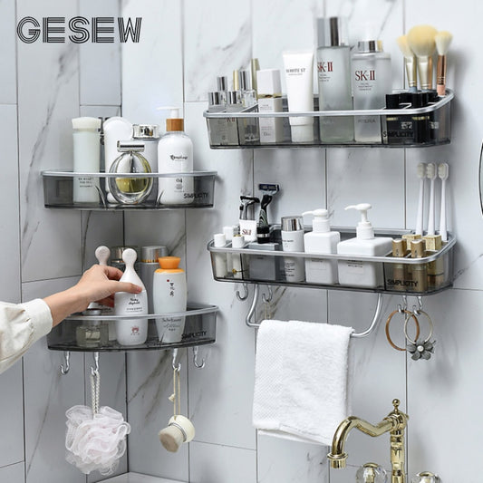 GESEW Multifunction Storage Shelf For Bathroom Home WC Shampoo Towel Rack With Hooks Corner Shelf Organizer Bathroom Accessories