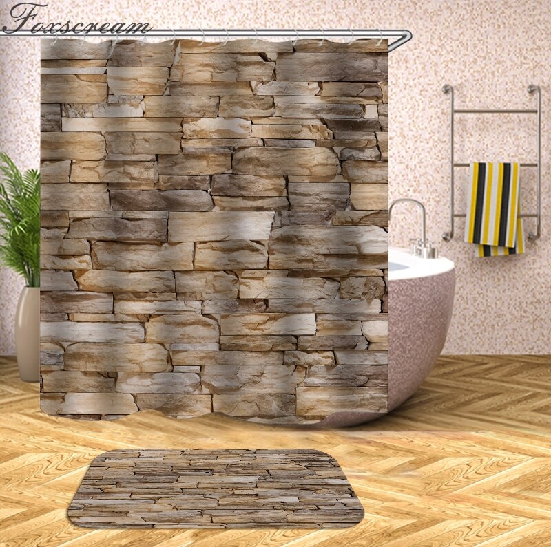 wooden 3D Shower Curtains Waterproof fabric shower curtains with hooks bathroom curtain funny bath curtain or mat