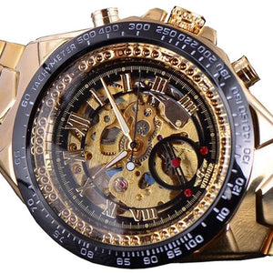 2022 WINNER Men Gold Watches Stainless Steel Band Automatic Mechanical Watch Male Skeleton Wristwatch Luxury Brand Sports Design