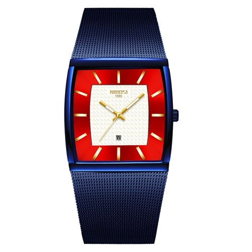 NIBOSI Mens Watches Top Brand Luxury Blue Square Quartz Watch Men Slim Waterproof Golden Male Wristwatch Men Relogio Masculino