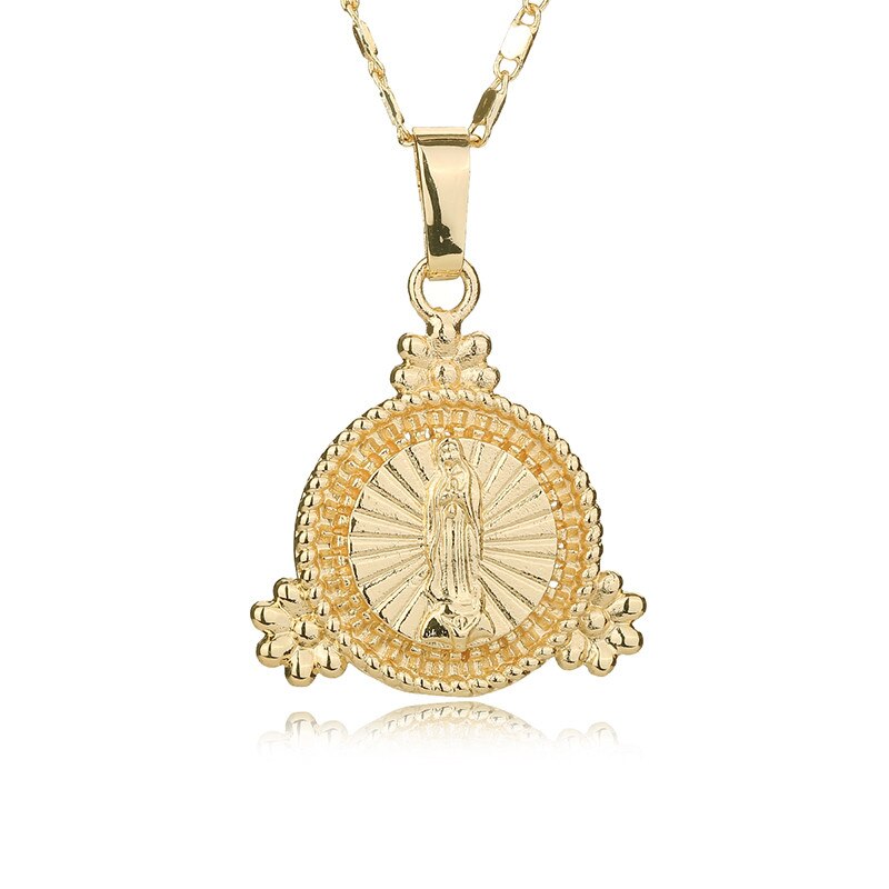 CWEEL Virgin Mary Necklace Gold Color Bijoux Imitation Crystal Statement Necklace Women Fashion Pendant Catholic Jewelry