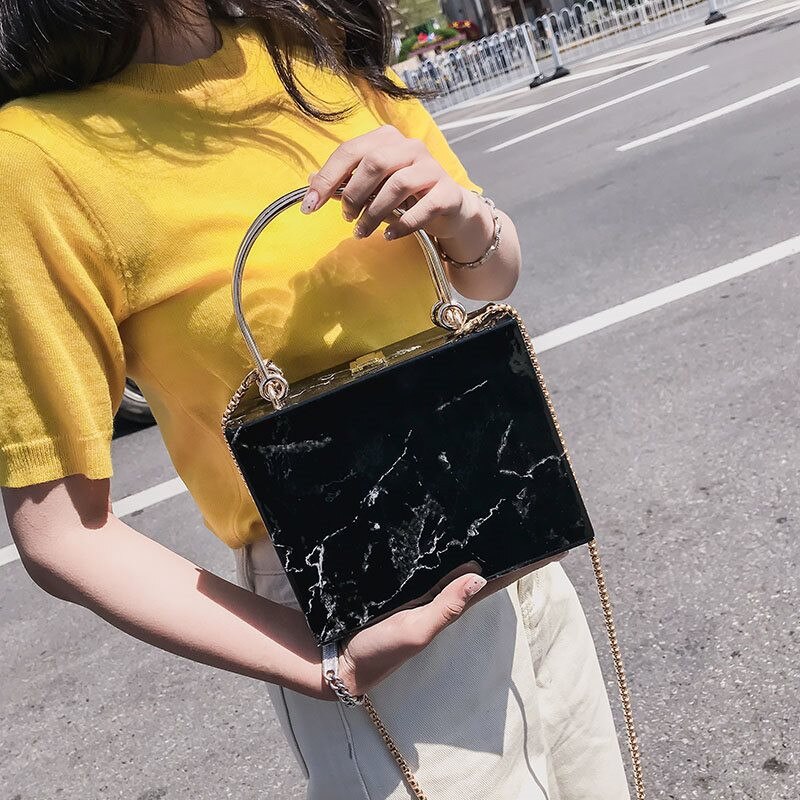 fashion marble box women handbags designer chains shoulder crossbody bags luxury pu leather lady evening clutch bag female purse