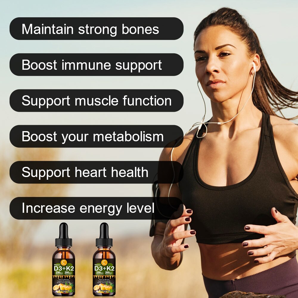 GPGP Greenpeople Liquid Vitamin D3 + K2 Drops Improves Immunity&Memory Strengthens Bones Protects Heart Vitamin Supplement