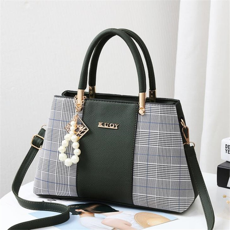 PU Leather Large Capacity Woman Handbag Grid Shoulder Bag Fashion Casual Luxury Designer Patchwork Crossbody Pack