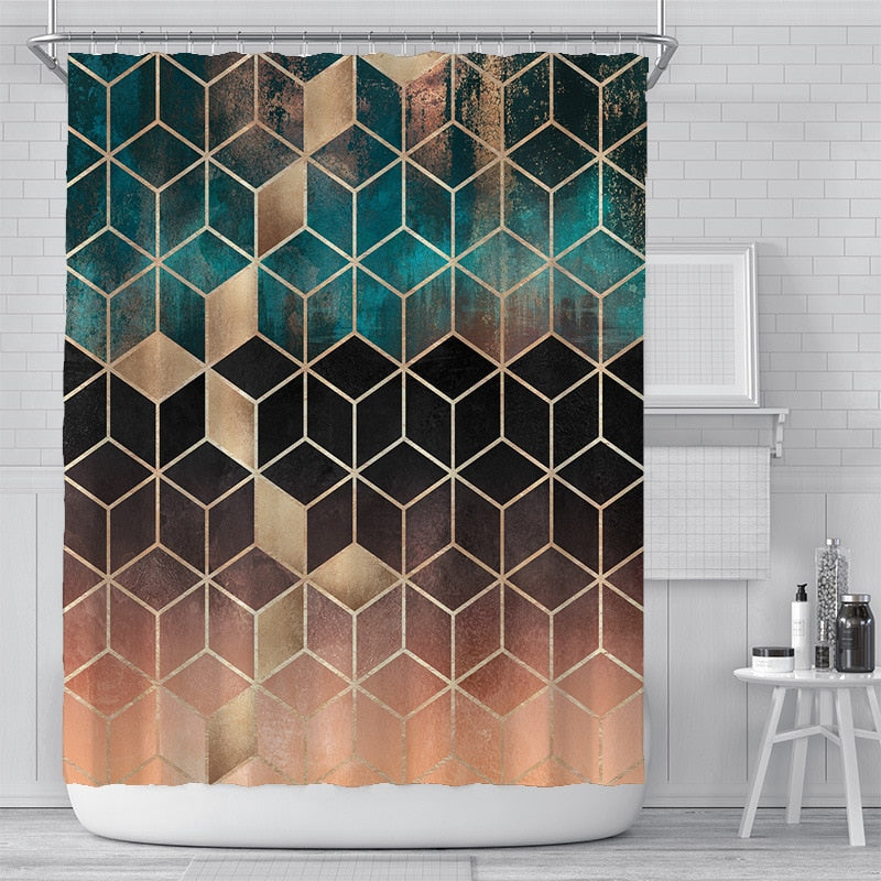 200x180cm 3D geometric marble printing bathroom shower curtain polyester waterproof home decoration bathroom curtain with hook