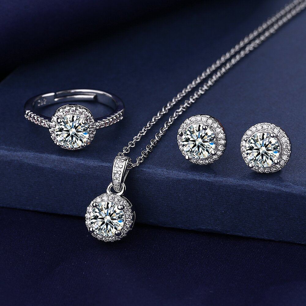 Ox Head Moissanite Diamond Jewelry set 925 Sterling Silver Party Wedding Rings Earrings Necklace For Women Bridal Sets Gift